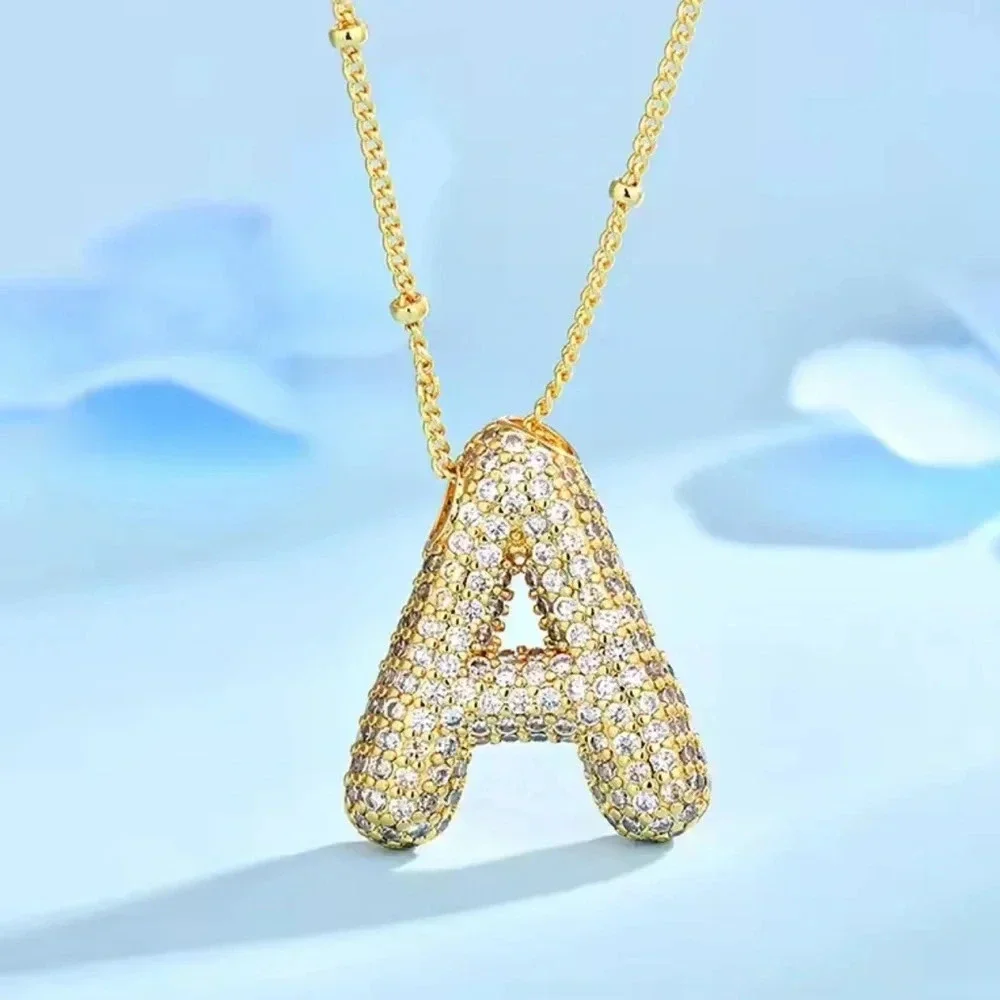 Gold Initial Necklace with Sparkling Letter Pendant